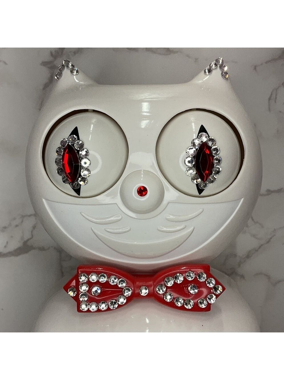 Jeweled Candy Cane Red White Kit Cat Klock Clock